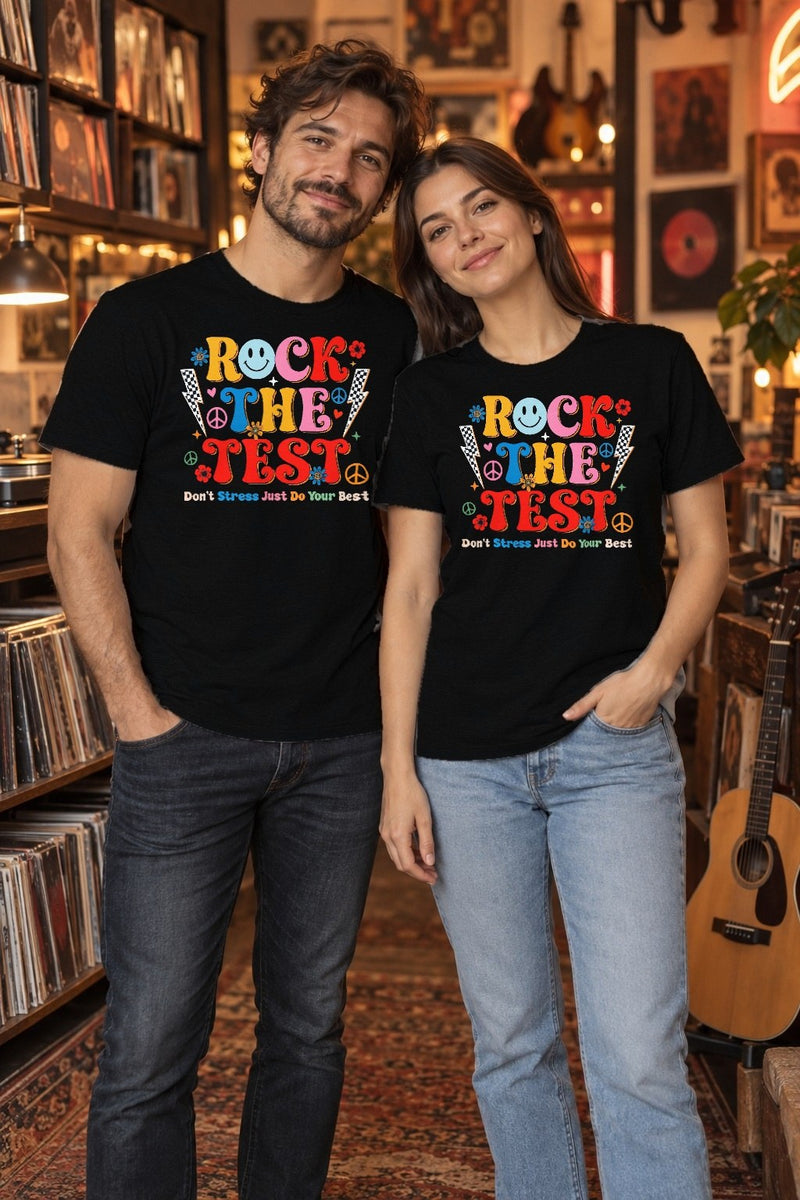Lehrer Shirt „Rock the Test – Don't Stress Just Do Your Best“