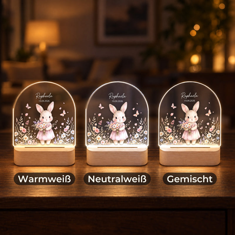 Nachtlicht Hase personalisiert mit Namen, Datum & Uhrzeit