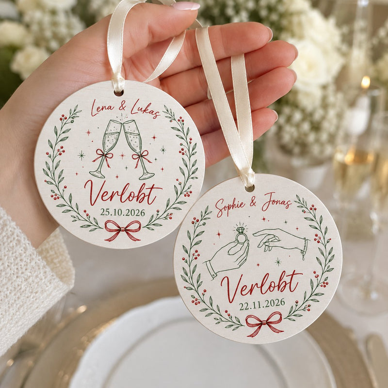 Verlobungsgeschenk Anhänger „Verlobt“ mit Namen und Datum