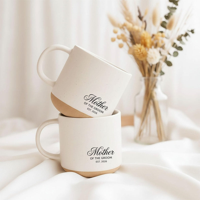 Matte Tasse „Mother of the Groom“ mit Hochzeitsjahr