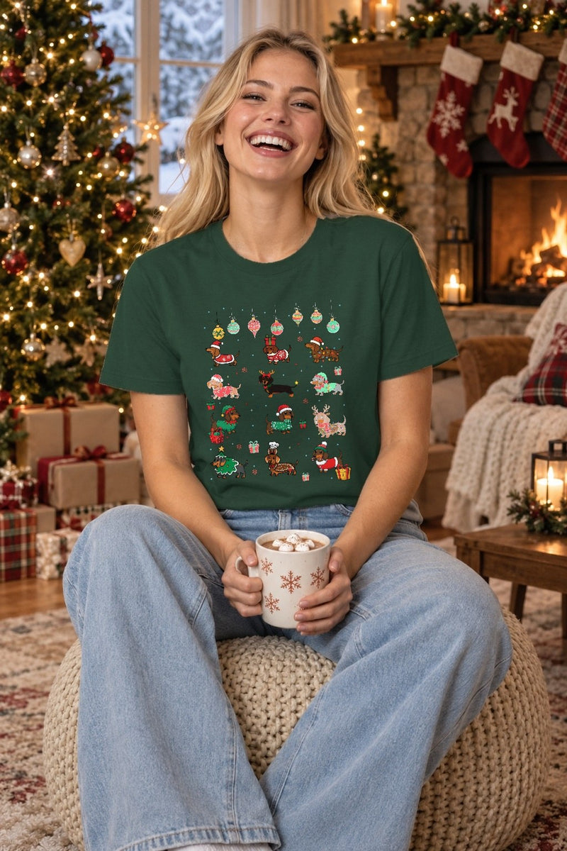 Dackel Weihnachtspullover – zwölf Dackel in Weihnachtspullis …