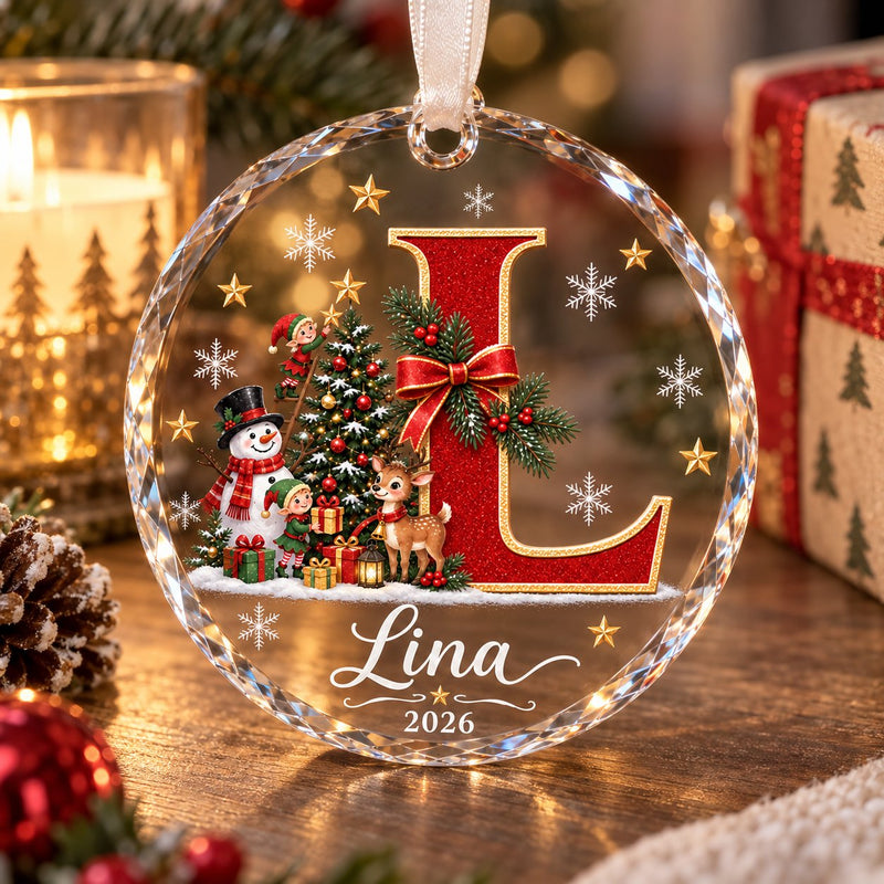 Weihnachtsanhänger mit Anfangsbuchstabe und Namen aus Glas