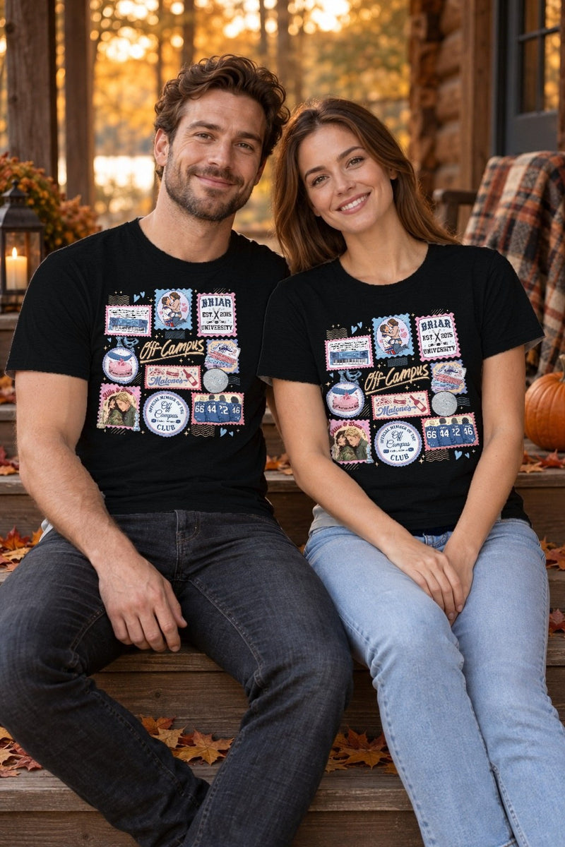 Bookish Shirt Off Campus mit Briefmarken-Collage