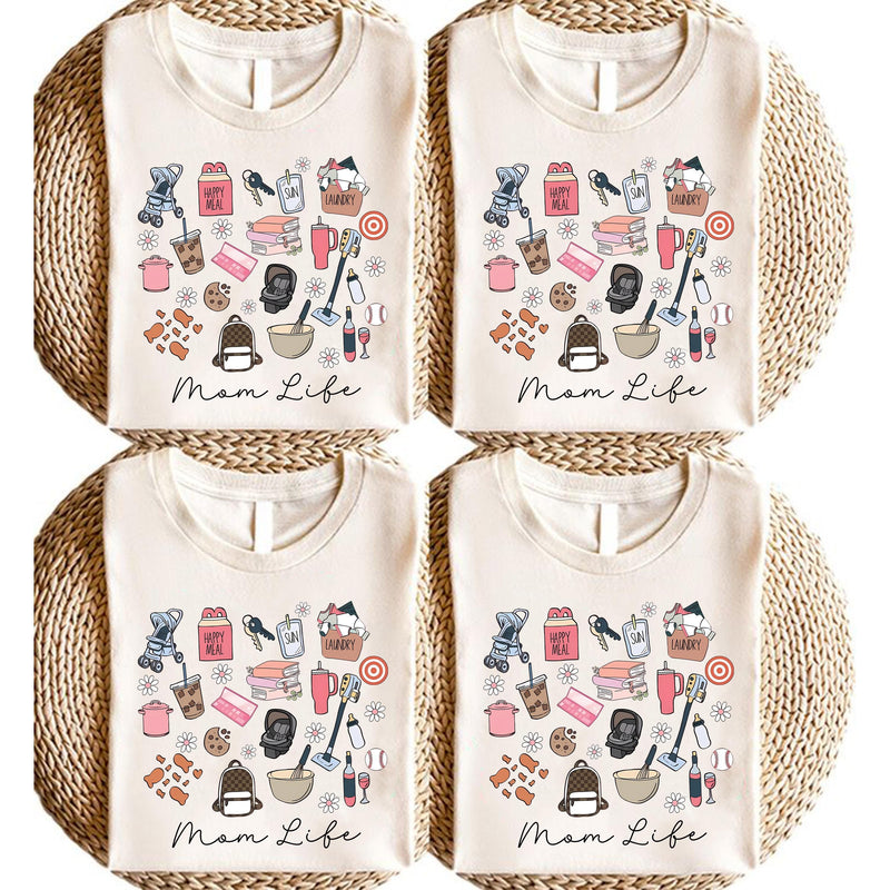 Mama-Shirt „Mom Life“ mit Alltags-Icons