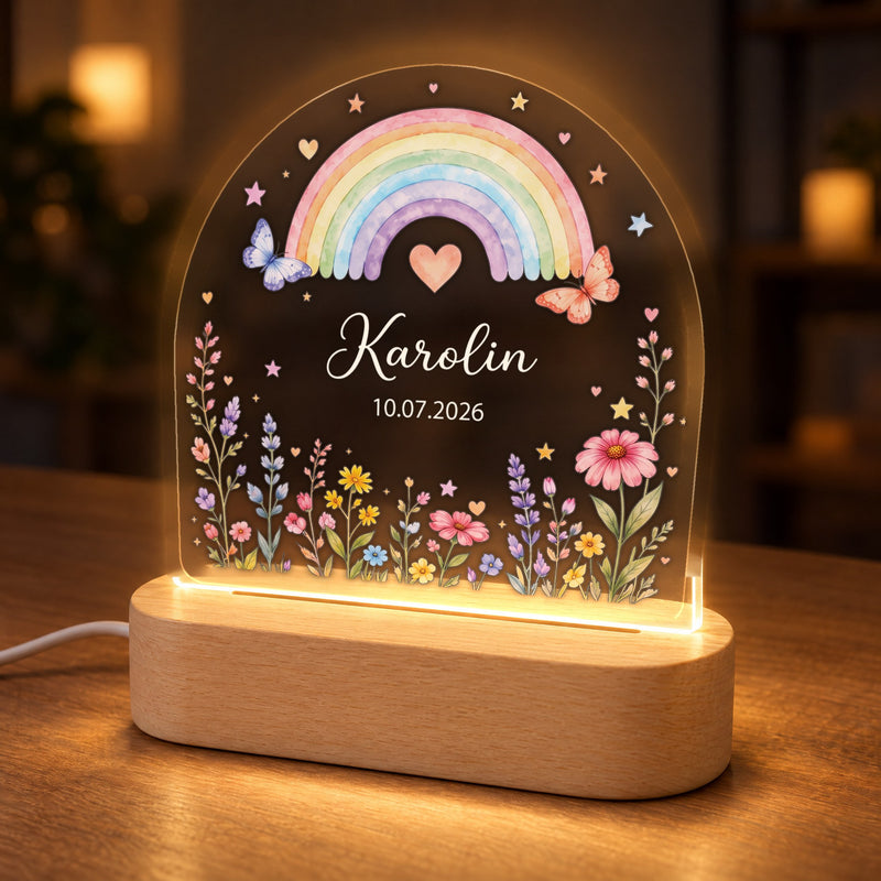 Regenbogen-Nachtlicht personalisiert mit Namen und Jahr