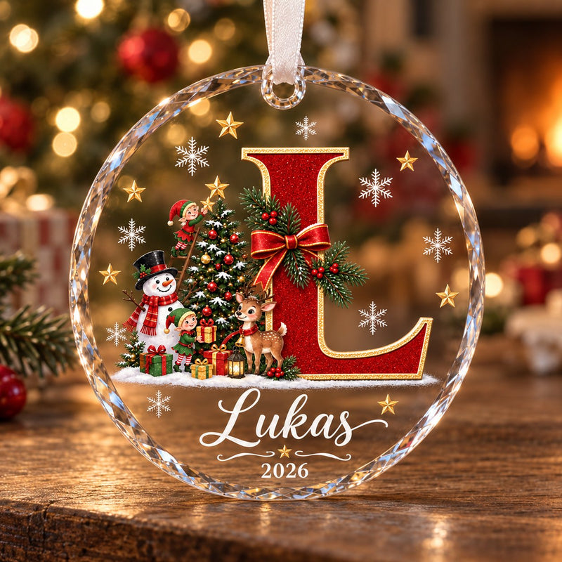 Weihnachtsanhänger mit Anfangsbuchstabe und Namen aus Glas