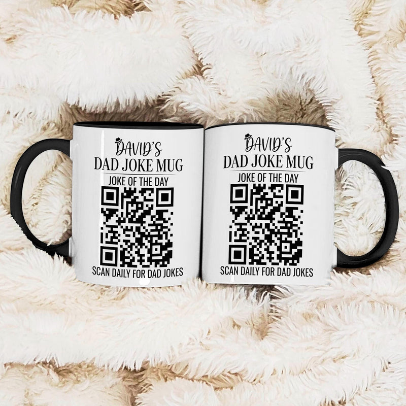 Personalisierte Papa-Tasse mit Namen und QR-Code „Dad Joke Mug – Scan Daily For …“