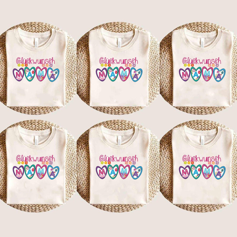 Mama T-Shirt „Glückwunsch Mama“ mit bunten Herzen