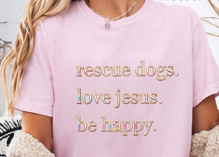 Christliches Hunde-Shirt „rescue dogs. love jesus. be happy.“