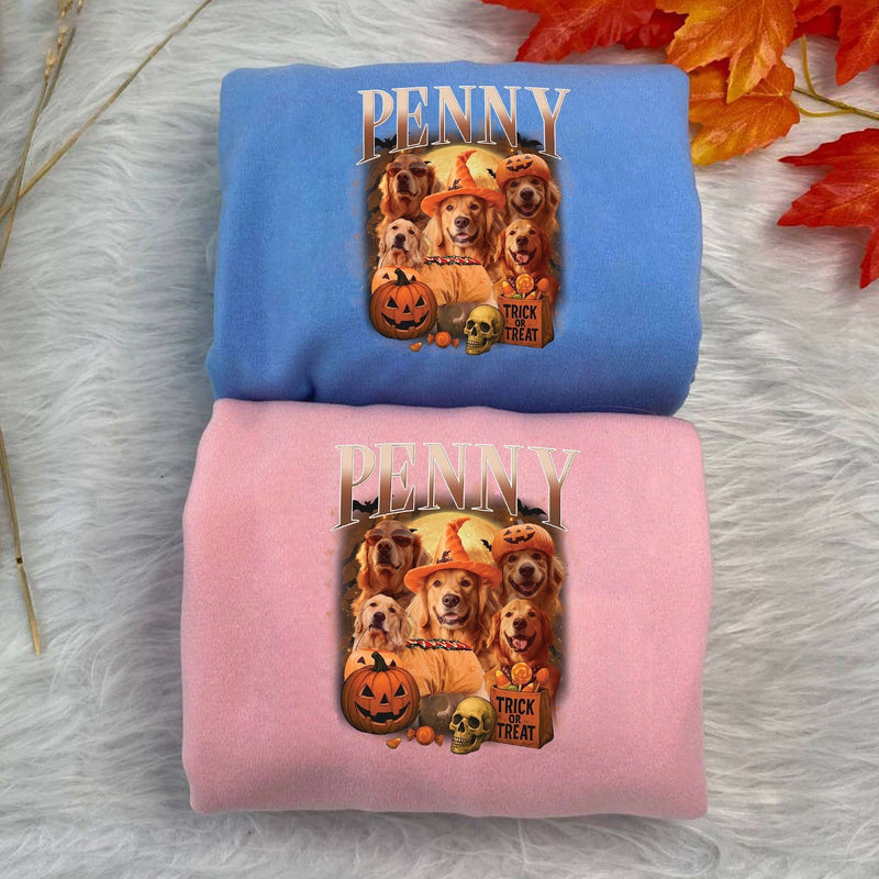 Halloween-Pullover mit Hundefotos und Namen