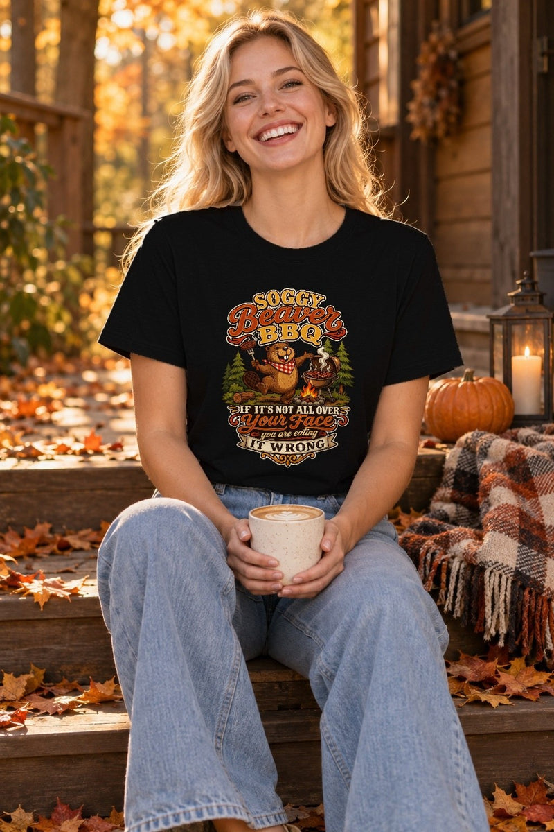 Freches Grill-Shirt „Soggy Beaver BBQ“ mit grillendem Biber