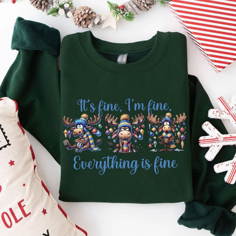 Elch Weihnachtspullover „Everything is Fine“