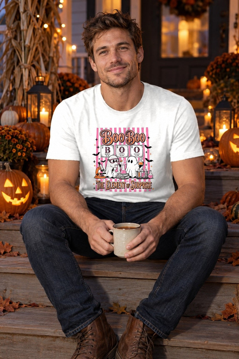 Lustiges Halloween T-Shirt „Boo Boo – The Element of Surprise“