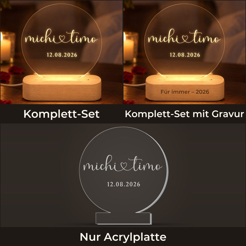 Lampe für Paare mit Namen und Datum
