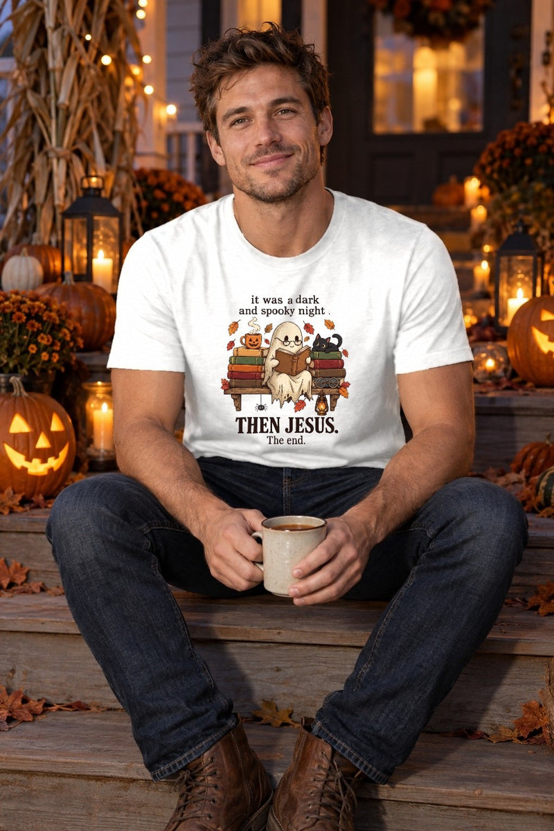 Christliches Halloween-Shirt „It was a dark and spooky night… then Jesus. The …“