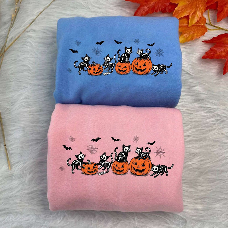 Halloween Pullover Katze – schwarze Skelett-Katzen mit …