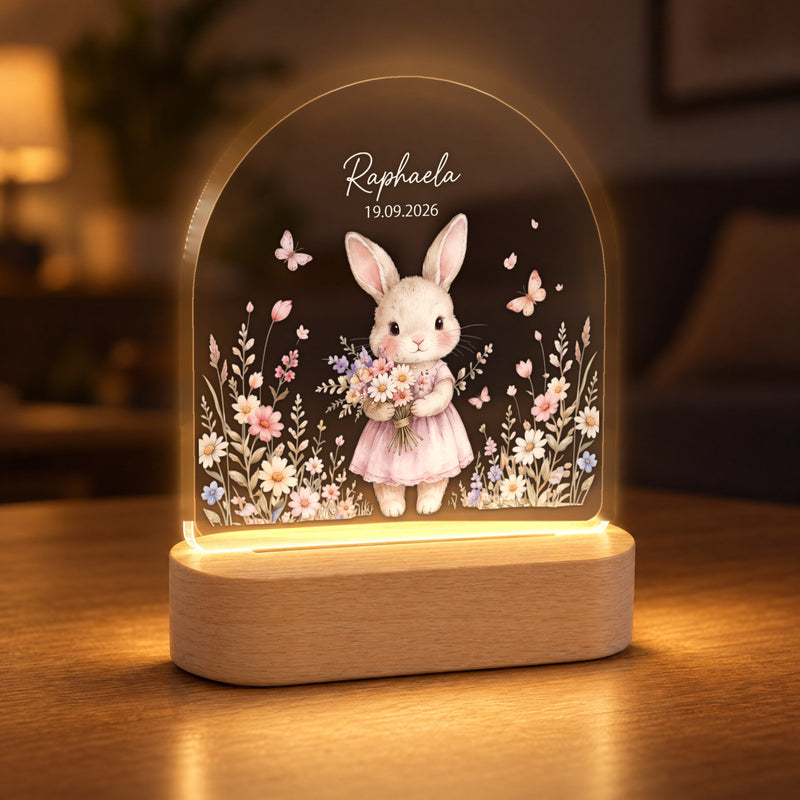 Nachtlicht Hase personalisiert mit Namen, Datum & Uhrzeit