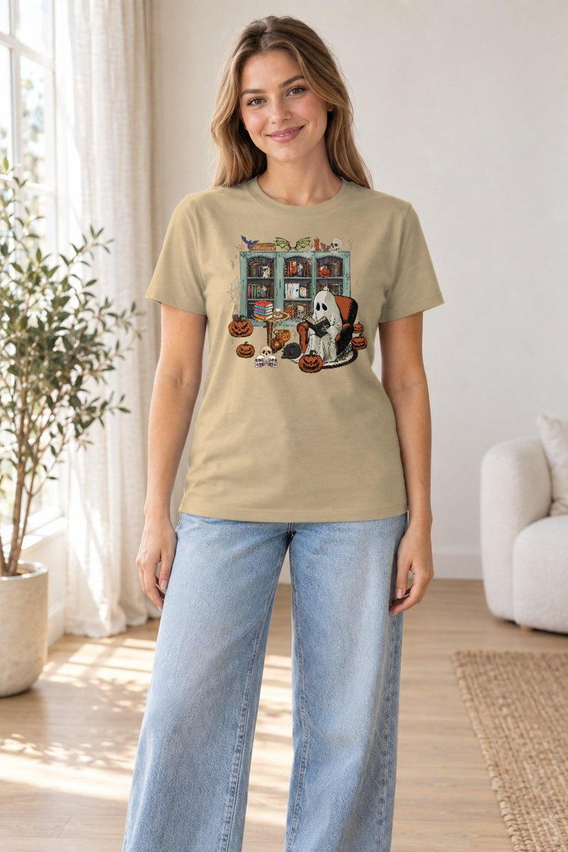 Bücher Halloween Pullover Gespenst im Lesesessel