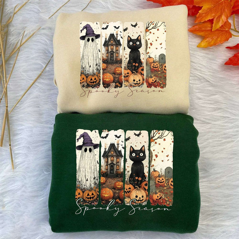 Halloween Pullover „Spooky Season“ – Geist mit Hexenhut