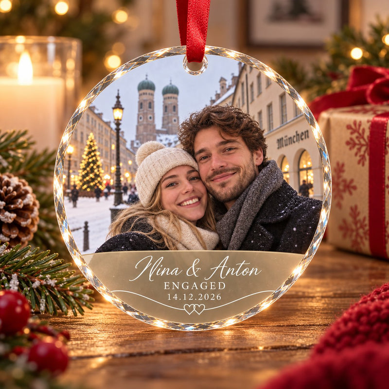 Verlobungs-Weihnachtsanhänger mit Foto aus Glas