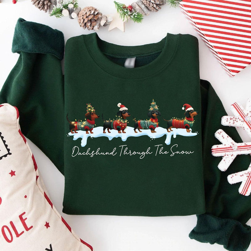 Dackel Weihnachtspullover vier Dackel im Strickpulli „Dachshund Through the …“