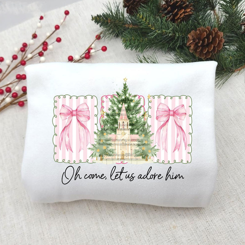 Christlicher Weihnachtspullover „Oh Come, Let Us Adore Him“